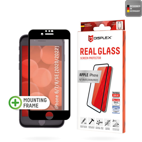 Displex - Premium Real Glass Full Cover - iPhone 6 / 6S / 7 / 8 / SE 2, SE 2020 / SE 3, SE 2022 - Black