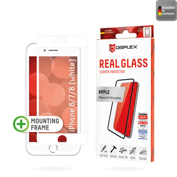 Displex - Premium Real Glass Full Cover - iPhone 6 / 6S / 7 / 8 / SE 2, SE 2020 / SE 3, SE 2022 - White