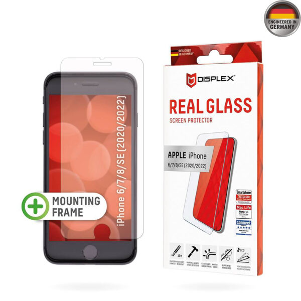 Displex - Premium Real Glass 2D - iPhone 6 / 6S / 7 / 8 / SE 2, SE 2020 / SE 3, SE 2022 - Clear