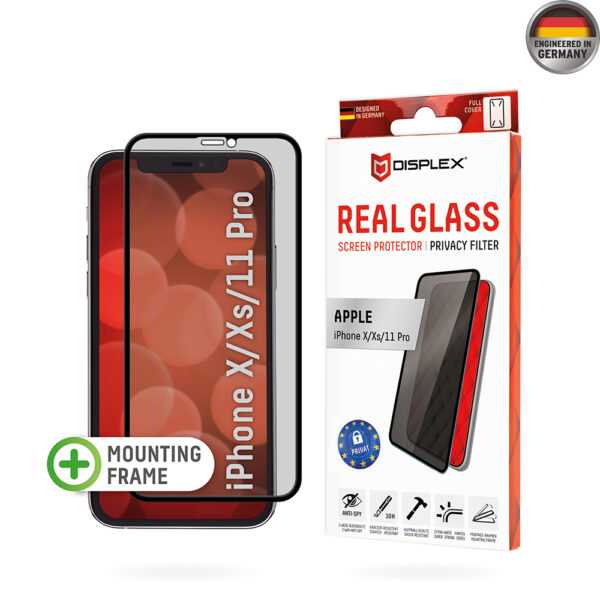 Displex - Premium Real Glass Privacy Full Cover - iPhone X / iPhone XS / iPhone 11 Pro - Black