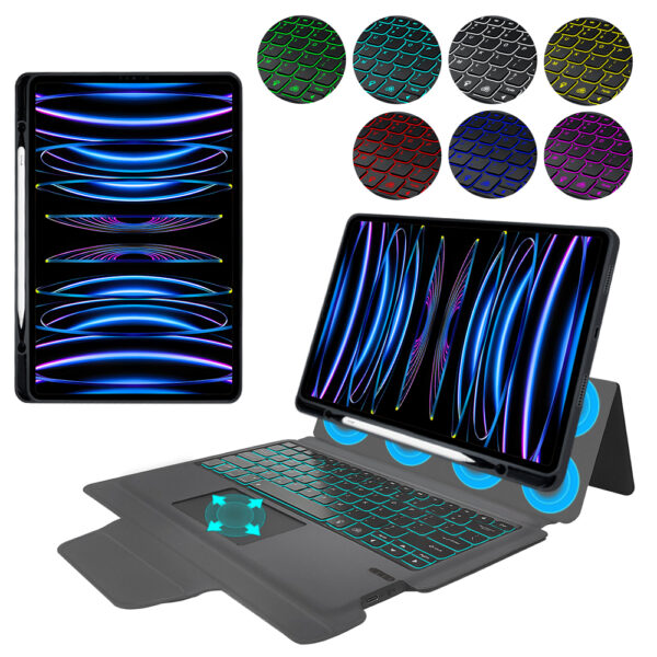 Techsuit - KeyTab Pro + Screen Protector (with RGB Keyboard/Stylus Pen Holder) - iPad Pro 12.9 (2018/2020/2021/2022) / Air 13 (2024) - Black