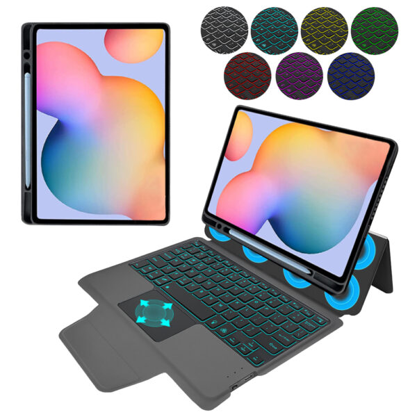 Techsuit - KeyTab Pro + Screen Protector (with RGB Wireless Keyboard/Stylus Pen Holder) - Samsung Galaxy Tab S6 Lite (2020/2022/2024) - Black