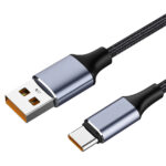 Techsuit - Data Cable (UCB320-Z) - USB to Type-C, Super Fast Charging, 100W, 480Mbps, 6A, Nylon, Aluminum Alloy, 1m - Black – Image 2