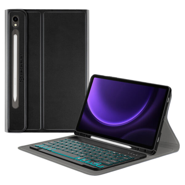Techsuit - CozyTab Case (with Pencil Holder/RGB Wireless Magnetic Keyboard) - Samsung Galaxy Tab S9 FE / S10 FE - Black