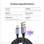 Techsuit - Data Cable (UCB320-Z) - USB to Type-C, Super Fast Charging, 100W, 480Mbps, 6A, Nylon, Aluminum Alloy, 1m - Black – Image 7