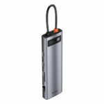 Baseus - Docking Station Metal Gleam (CAHUB-CT0G) -  USB-C to 3 x USB, Type-C, VGA, 2x HDMI, TF/SD - Grey – Image 2