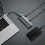 Baseus - Docking Station Metal Gleam (CAHUB-CT0G) -  USB-C to 3 x USB, Type-C, VGA, 2x HDMI, TF/SD - Grey – Image 6
