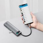 Baseus - Docking Station Metal Gleam (CAHUB-CT0G) -  USB-C to 3 x USB, Type-C, VGA, 2x HDMI, TF/SD - Grey – Image 4