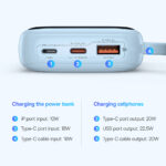 Baseus - Power Bank Qpow Pro+ (P10067101313-00) - Lightning, 2x Type-C, USB, 22.5W, 10000mAh, Cable Type-C - Blue – Image 6
