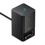 Baseus - Wall Charger PowerCombo Digital PowerStrip (PSLR000101) - 3xAC, USB, Type-C with Type-C Cable, 65W, US Plug - Black – Image 3