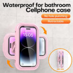 Techsuit - Phone Holder (LC-999) - Wall Box Case, Anti-Fog, Retractable, Adjustable, Waterproof, for 4-7inch Phones - Gold Green – Image 2