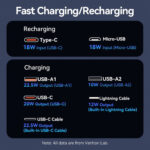 Vention - Power Bank (FHOB0) - USB-C, 2x USB, Micro-USB, Fast Charging, USB-C and Lightning Cables, 22.5W, 10000mAh - White – Image 2