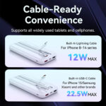 Vention - Power Bank (FHOB0) - USB-C, 2x USB, Micro-USB, Fast Charging, USB-C and Lightning Cables, 22.5W, 10000mAh - White – Image 5