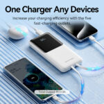 Vention - Power Bank (FHOB0) - USB-C, 2x USB, Micro-USB, Fast Charging, USB-C and Lightning Cables, 22.5W, 10000mAh - White – Image 6