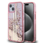 Guess - Liquid Glitter Gold Stripes (GUHCP15SLFCSEGP) - iPhone 15 - Pink