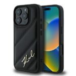 Karl Lagerfeld - Diagonal Quilted Script (KLHCP16XPQDSMGK) - iPhone 16 Pro Max - Black