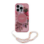 Guess - IML Flowers with Pearl Strap MagSafe (GUHMP16XHFWBRCESP) - iPhone 16 Pro Max - Pink