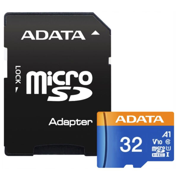 Adata - Memory Card (AUSDH32GUICL10-RA1) - MicroSDHC, Adapter, Class 10, UHS-I U1, 32GB, Read 100MB/s, Write 25MB/s - Black
