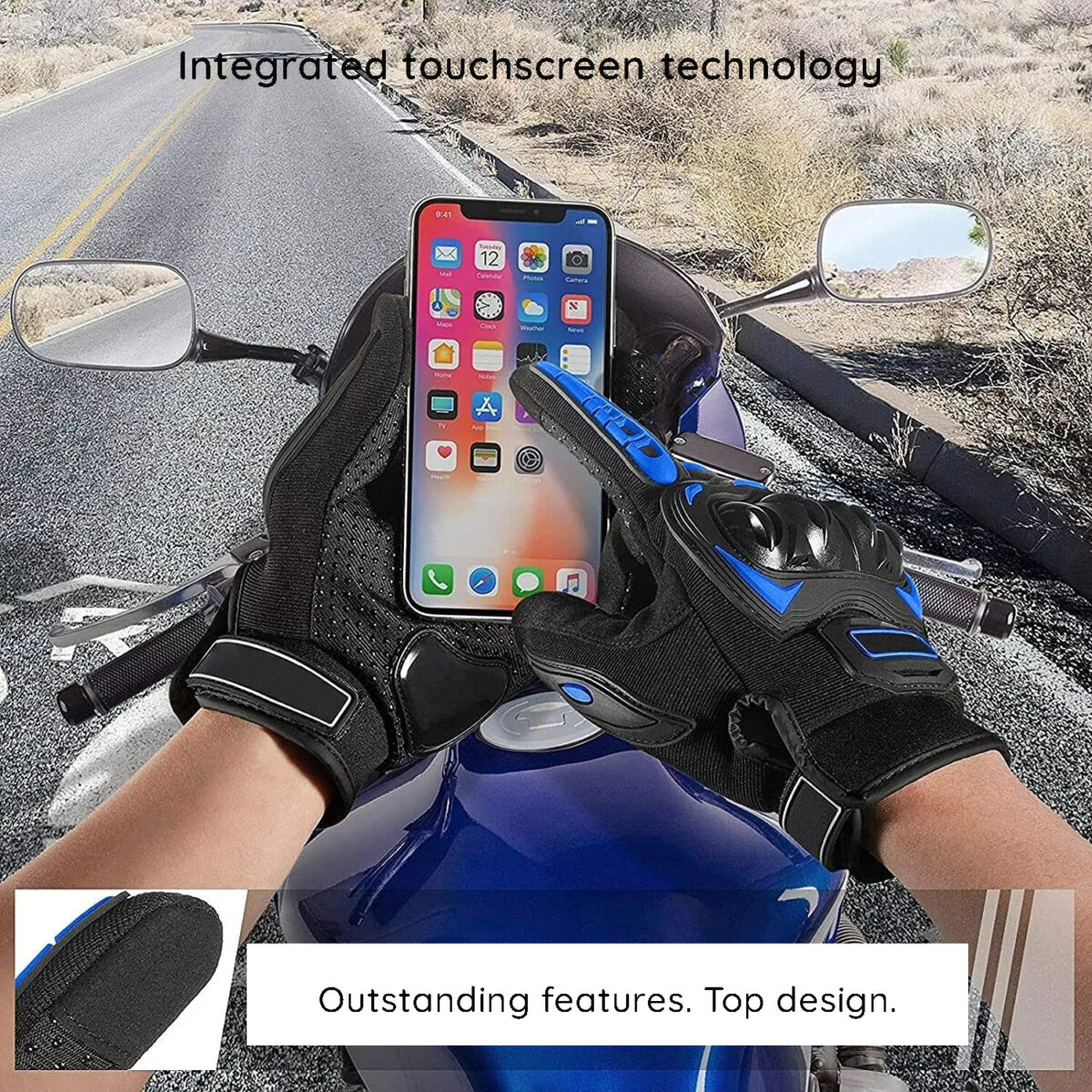 Techsuit - Touchscreen Gloves (OG105) - TDGO, for Motorcycle / ATV / Scooter, Size L - Blue – Image 4