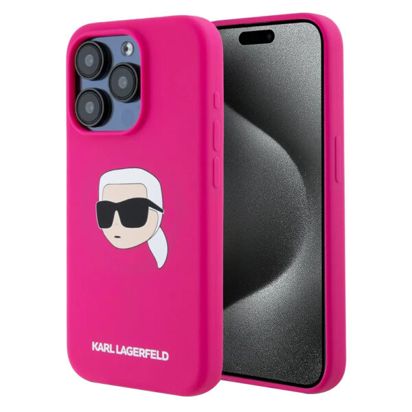 Karl Lagerfeld - Silicone MagSafe (KLHMP15XSKHPPLF) - iPhone 15 Pro Max - Fuchsia Karl`s Head