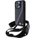 BMW - Leather M Edition Carbon Tricolor Lines & Strap (BMHCP15X23PSVTK) - iPhone 15 Pro Max - Black