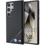 BMW - Leather Carbon Tricolor Line MagSafe (BMHMS24L23PUDTK) - Samsung Galaxy S24 Ultra - Black
