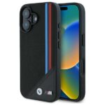 BMW - Leather M Meshed Tricolor Stripes MagSafe (BMHMP16S23PUTRK) - iPhone 16 - Black