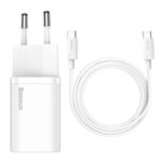 Baseus - Wall Charger Super Si (TZCCSUP-L02) - USB-C, PD25W, 3A with Cable Type-C to Type-C, 1m - White