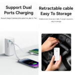 Usams - Power Bank XMF Series (US-CD217) - GaN Fast Charging USB-C PD45W with Retractable Lightning Cable, 80cm - Black – Image 4