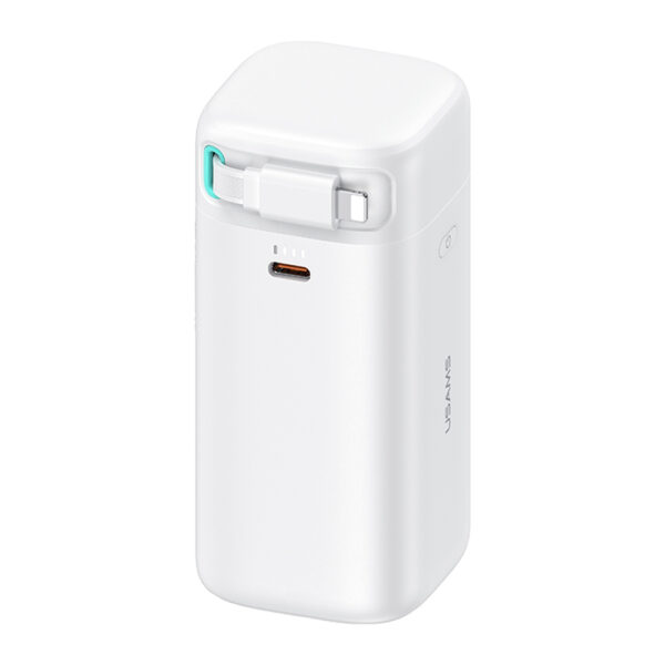 Usams - Power Bank XMF Series (US-CD217) - GaN Fast Charging USB-C PD45W with Retractable Lightning Cable, 80cm - White